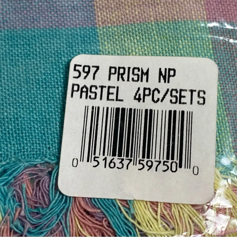 Set of 7 Pastel Color Block Woven Cotton Fringed Napkins 17” Square
